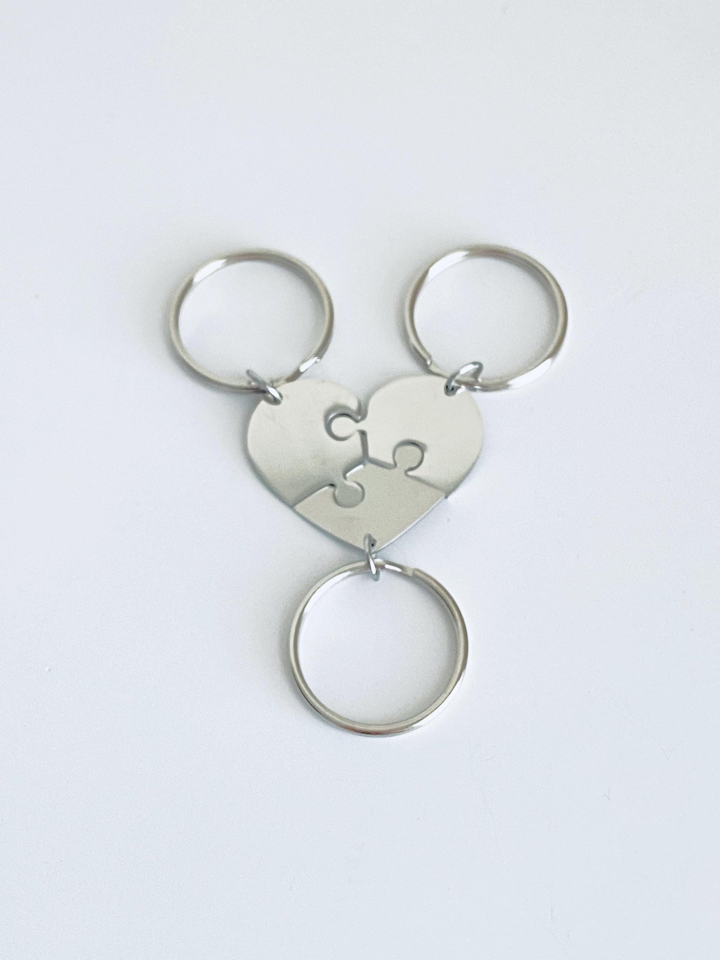 Personalized 3-Piece Heart Puzzle Keychain Set • Custom Engraved Matching Key Chains for Family & Friends