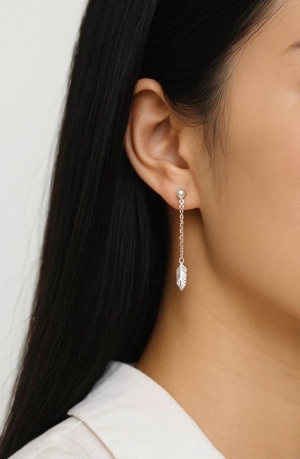 Sterling Silver Dangle Feather Earrings • Nature Inspired Silver Jewelry