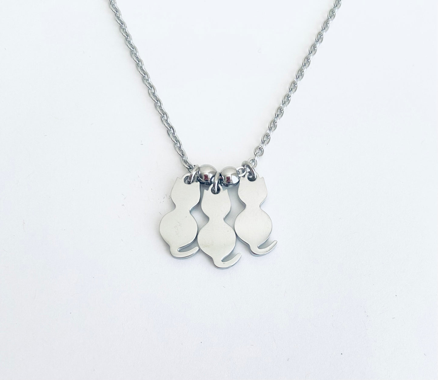 Personalized Stainless Steel Cat Charm Necklace • Custom Cat Lover Necklace