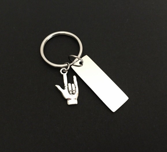 Personalized Stainless Steel Tag Key Chain with “I Love You” Charm • Custom Engraved Romantic Gift