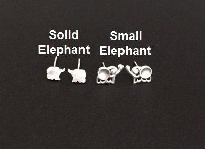 Sterling Silver Elephant Stud Earrings • Tiny Solid or Small Silver Elephant Studs