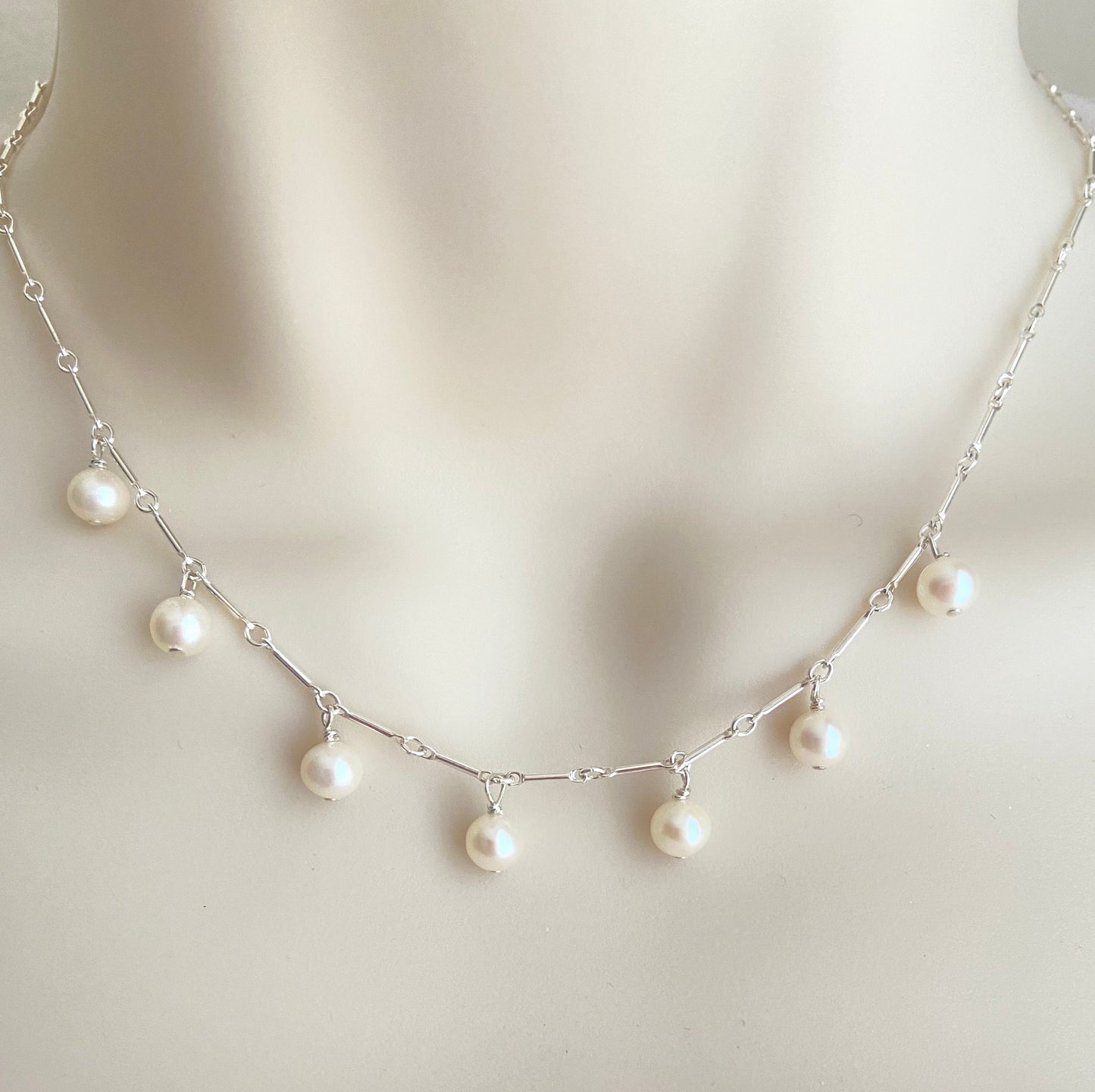 Dangle White Freshwater Pearl Necklace • Sterling Silver or Gold Filled Pearl Pendant Necklace