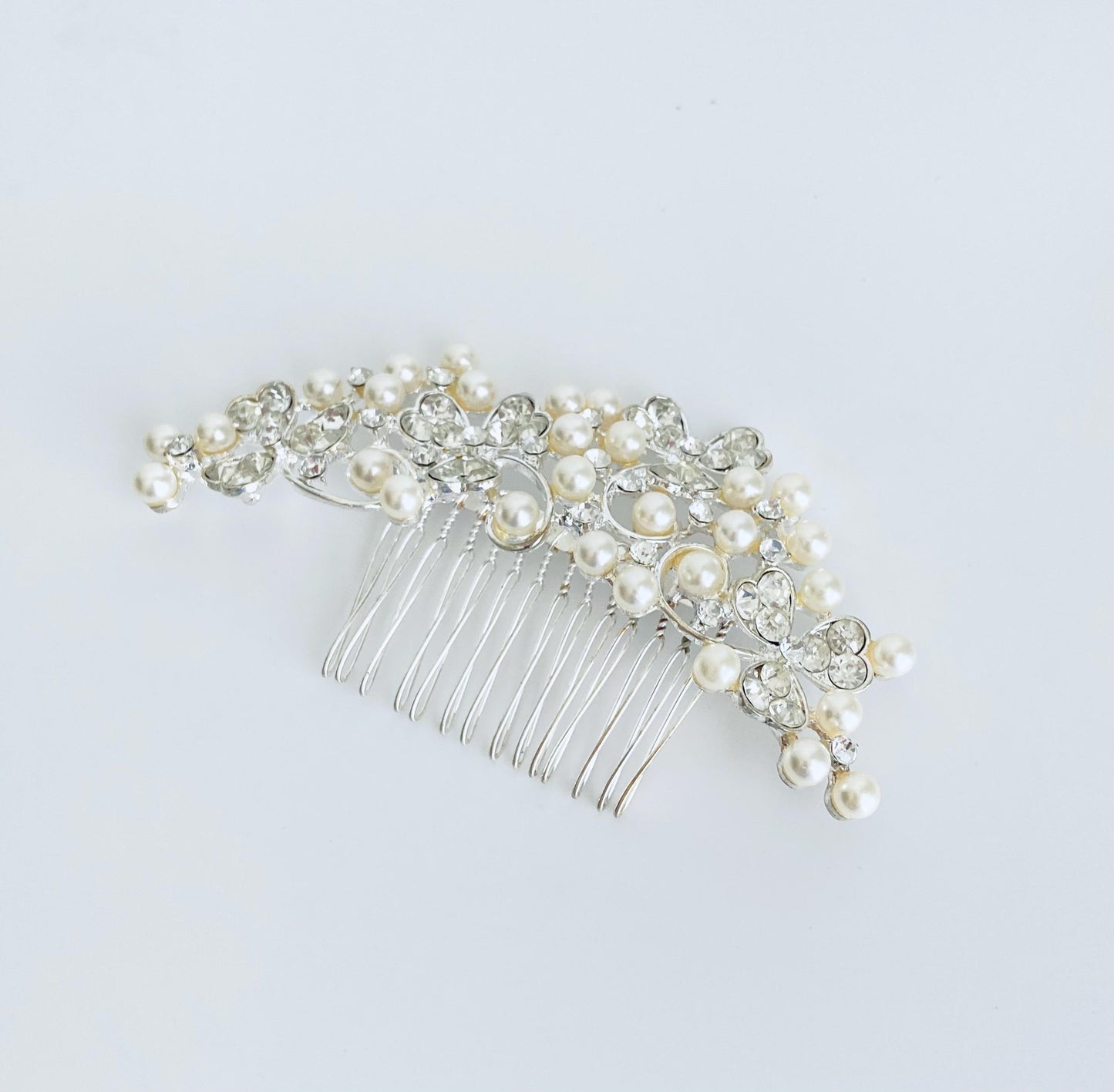 Elegant Glass Pearl and Rhinestone Hair Comb • Bridal Wedding Hair Accessory for Bride and Bridesmaids