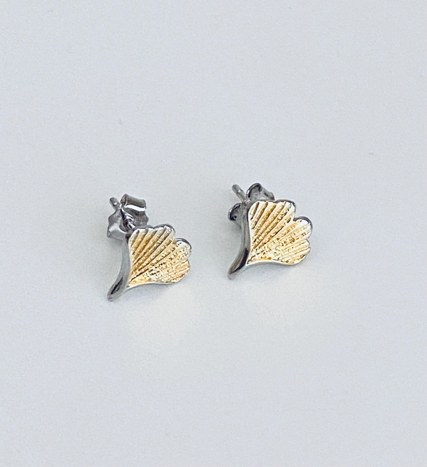 Sterling Silver Two Tone Leaf Stud Earrings • Dainty Nature Inspired Jewelry