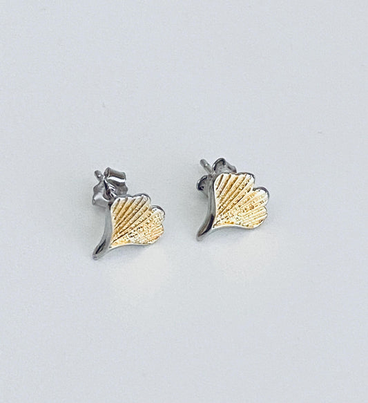 Sterling Silver Two Tone Leaf Stud Earrings • Dainty Nature Inspired Jewelry