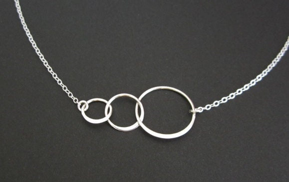 Sterling Silver Interlocking Triple Circle Pendant • Family Unity Necklace for Women