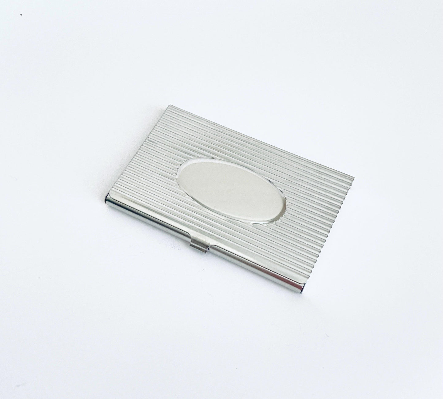 Personalized Metal Business Card Holder with Oval Center • Custom Engraved Card Case Professional Gift