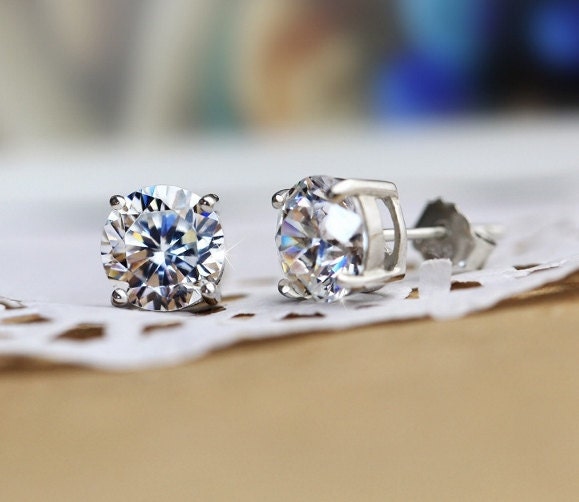 Sparkle Sterling Silver Cubic Zirconia Solitaire Stud Earrings • Dainty CZ Studs