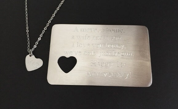 Personalized Pocket Wallet Card & Heart Charm Necklace Set • Custom Message Gift