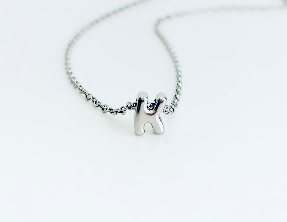 Small Bubble Initial Necklace • Stainless Steel Letter Necklace • Gold Initial Pendant
