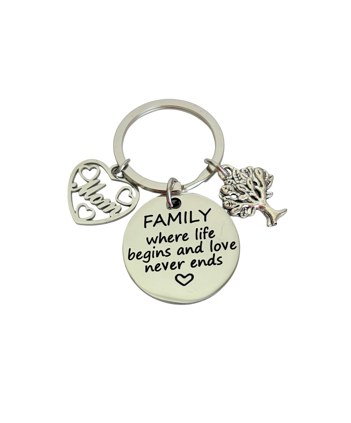 Personalized Stainless Steel Keychain • “Family, Where Life Begins and Love Never Ends” Keychain