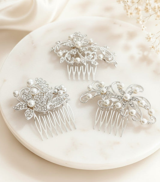 Small Rhinestone & Pearl Hair Comb • Bridal Wedding Hair Accessories