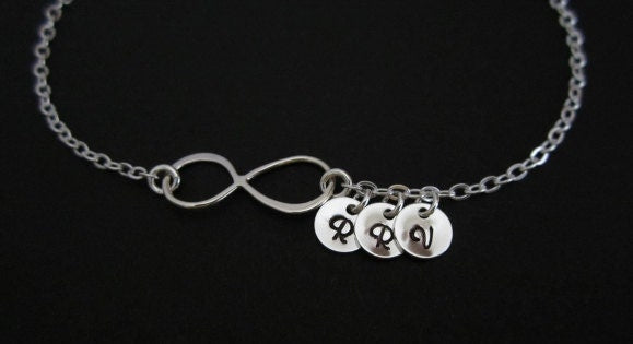 Personalized Infinity Bracelet with Multiple Initial Charms • Custom Family Bracelet in Sterling Silver or Gold Filled