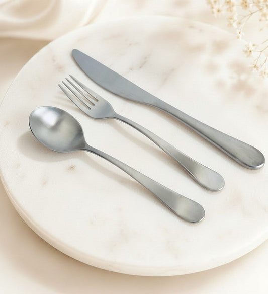 Personalized Stainless Steel Matte Utensils • Custom Engraved Knife, Fork & Spoon