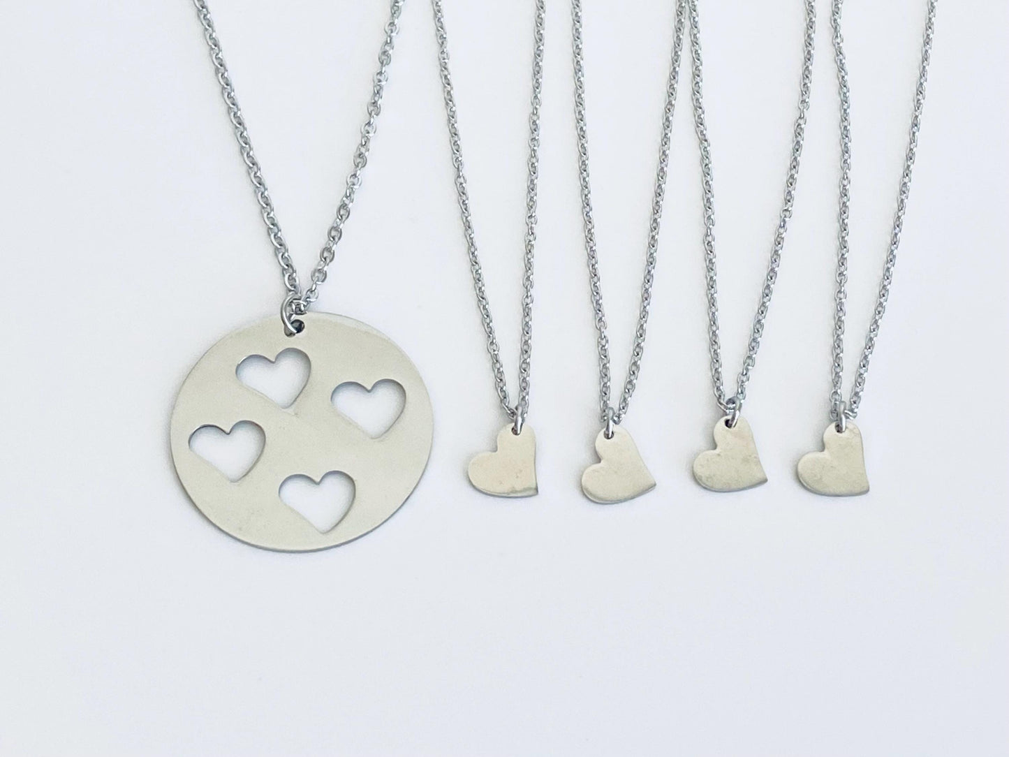 Stainless Steel Mother & 4 Daughters Necklace Set • Matching Family Necklace Set