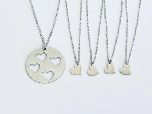 Stainless Steel Mother & 4 Daughters Necklace Set • Matching Family Necklace Set