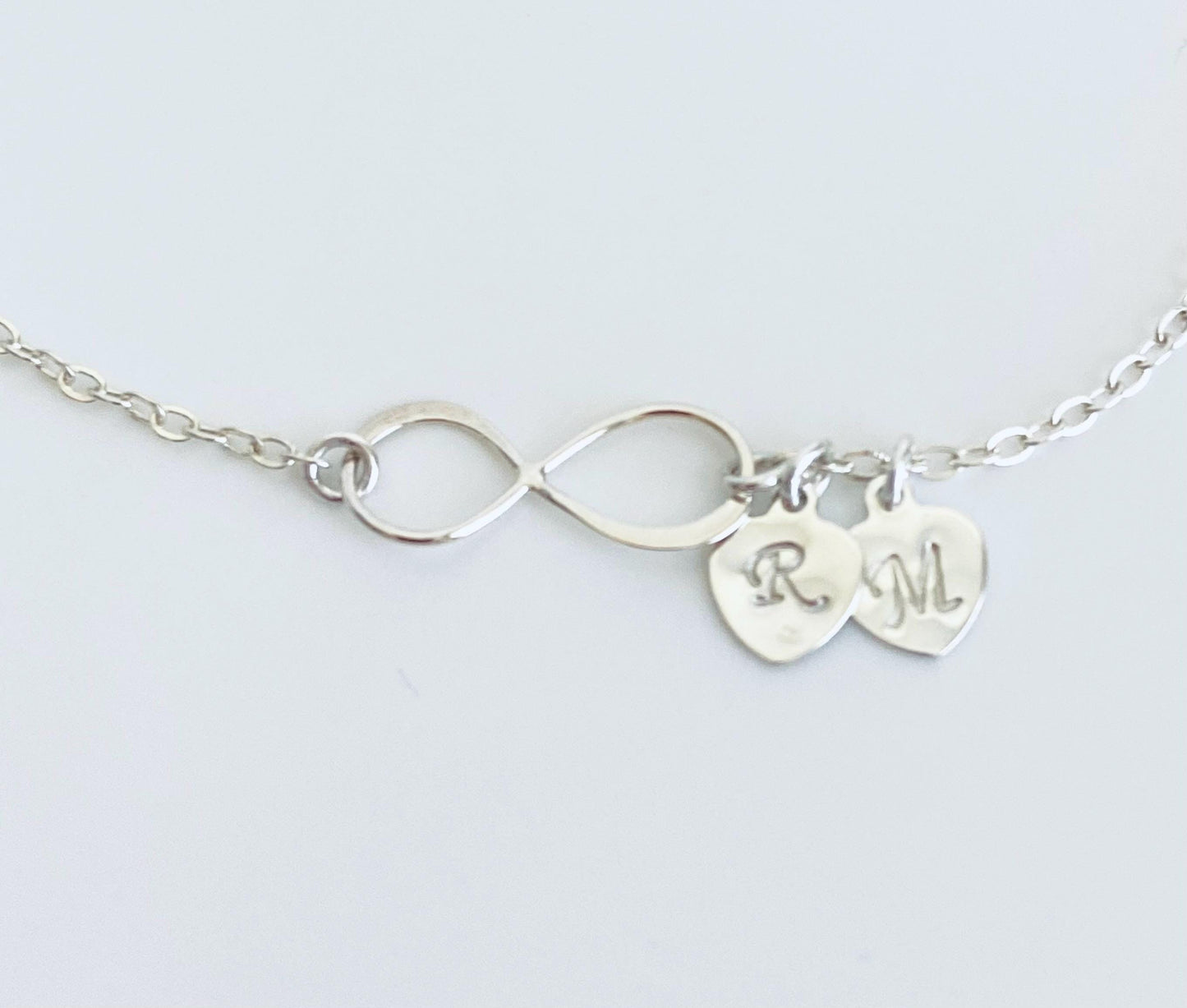 Sterling Silver Infinity Bracelet with Heart Charm • Personalized Charm Bracelet, Choose One or Multiple Charms