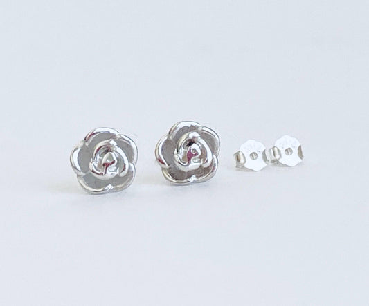 Sterling Silver Rose Stud Earrings • Dainty Rose Flower Stud Earrings