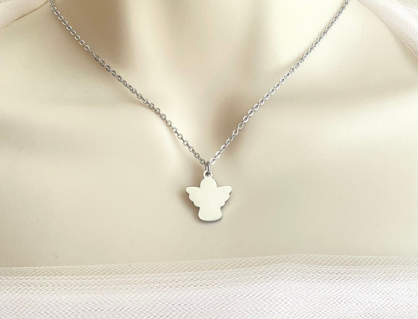 Personalized Stainless Steel Angel Charm Necklace • Custom Engraved Keepsake Jewelry