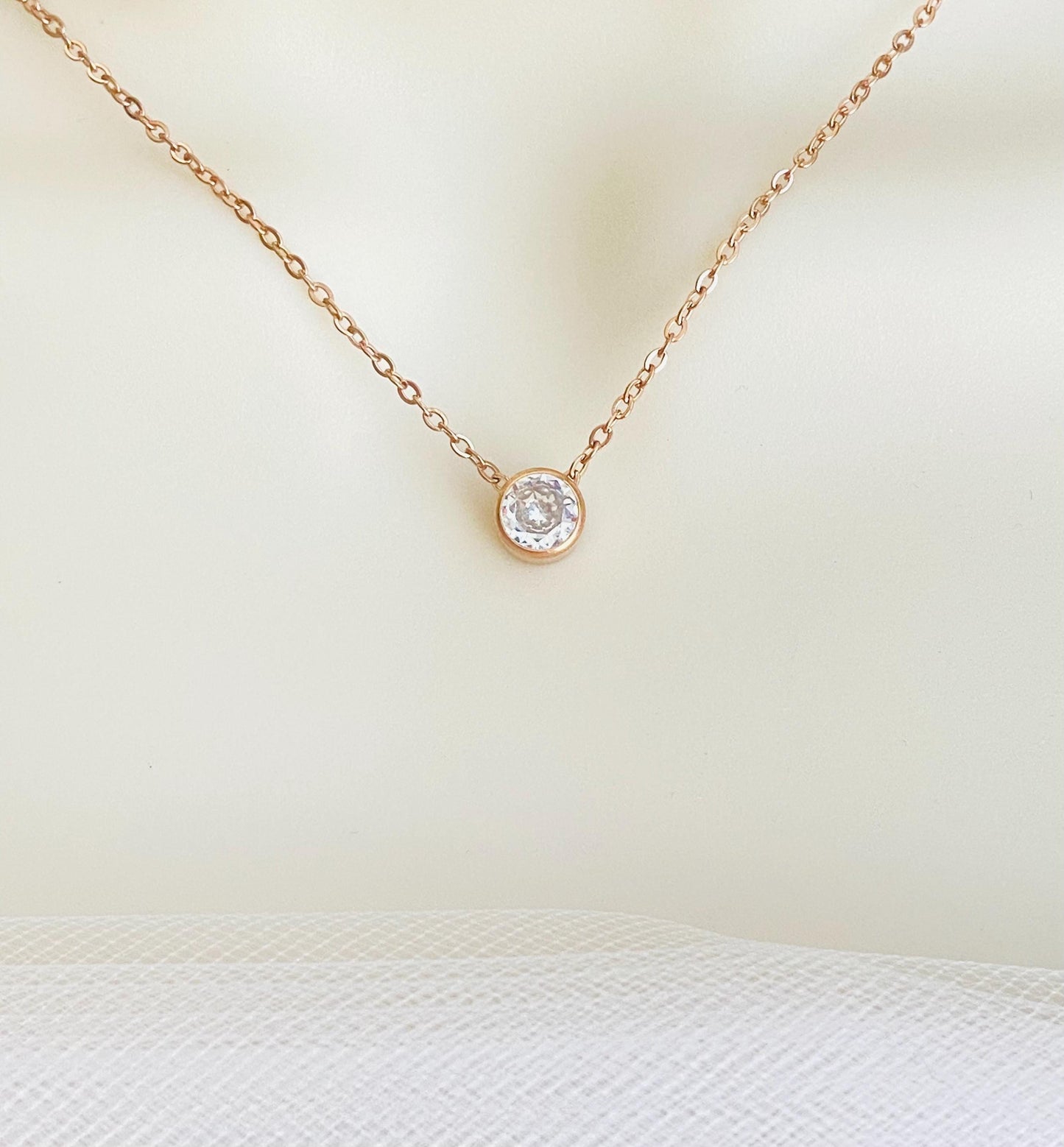 Solitaire Necklace • Stainless Steel, Gold or Rose Gold Minimalist Crystal Necklace