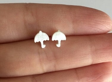 Small Sterling Silver Umbrella Stud Earrings • Cute Mini Umbrella Earrings