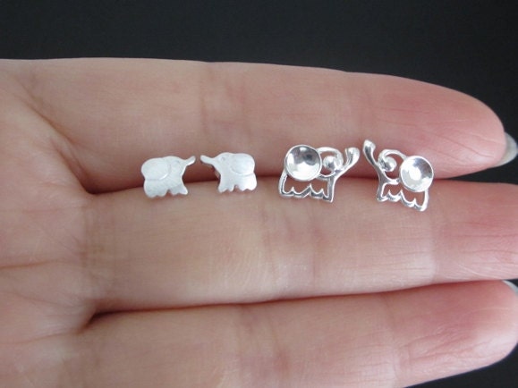 Sterling Silver Elephant Stud Earrings • Tiny Solid or Small Silver Elephant Studs