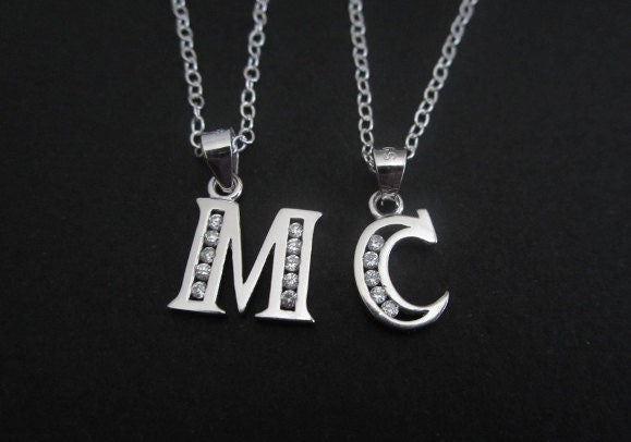 Sterling Silver Initial Pendant Necklace  • Personalized Letter Necklace