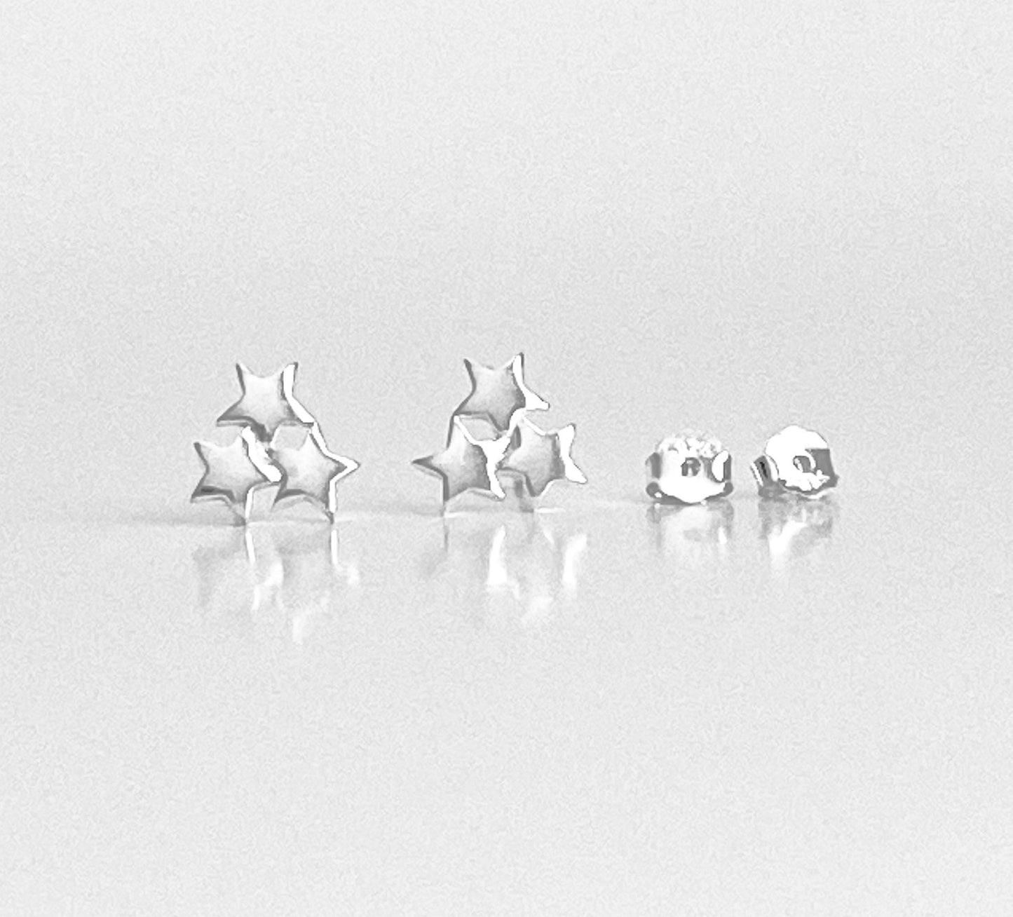 Sterling Silver Three Star Stud Earrings • 925 Triple Star Dainty Studs