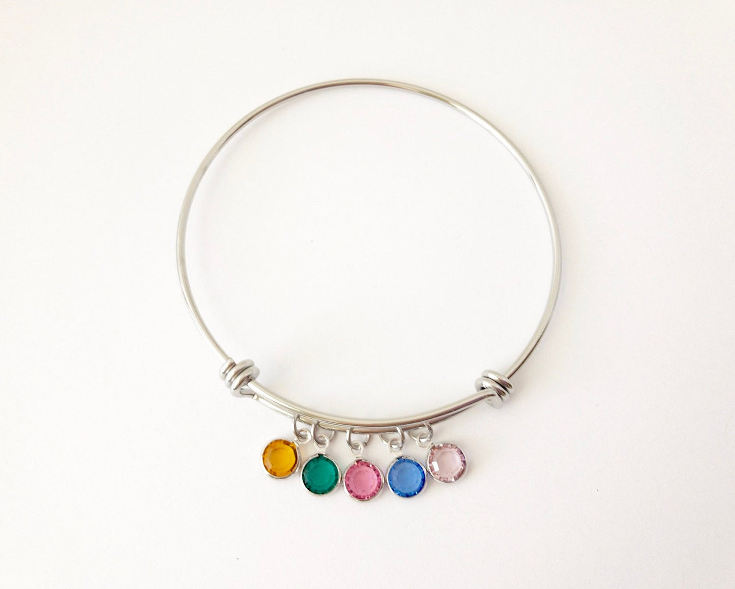 Stainless Steel Birthstone Bangle Bracelet with Crystal Birthstone Charm