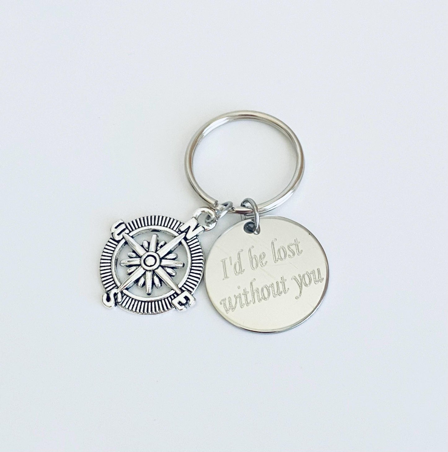 Personalized Compass Keychain • Custom Engraved Compass Key Ring Gift for Him or Her