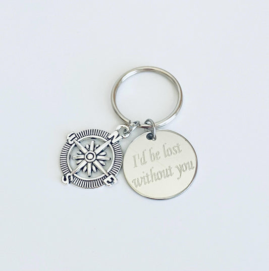 Personalized Compass Keychain • Custom Engraved Compass Key Ring Gift for Him or Her