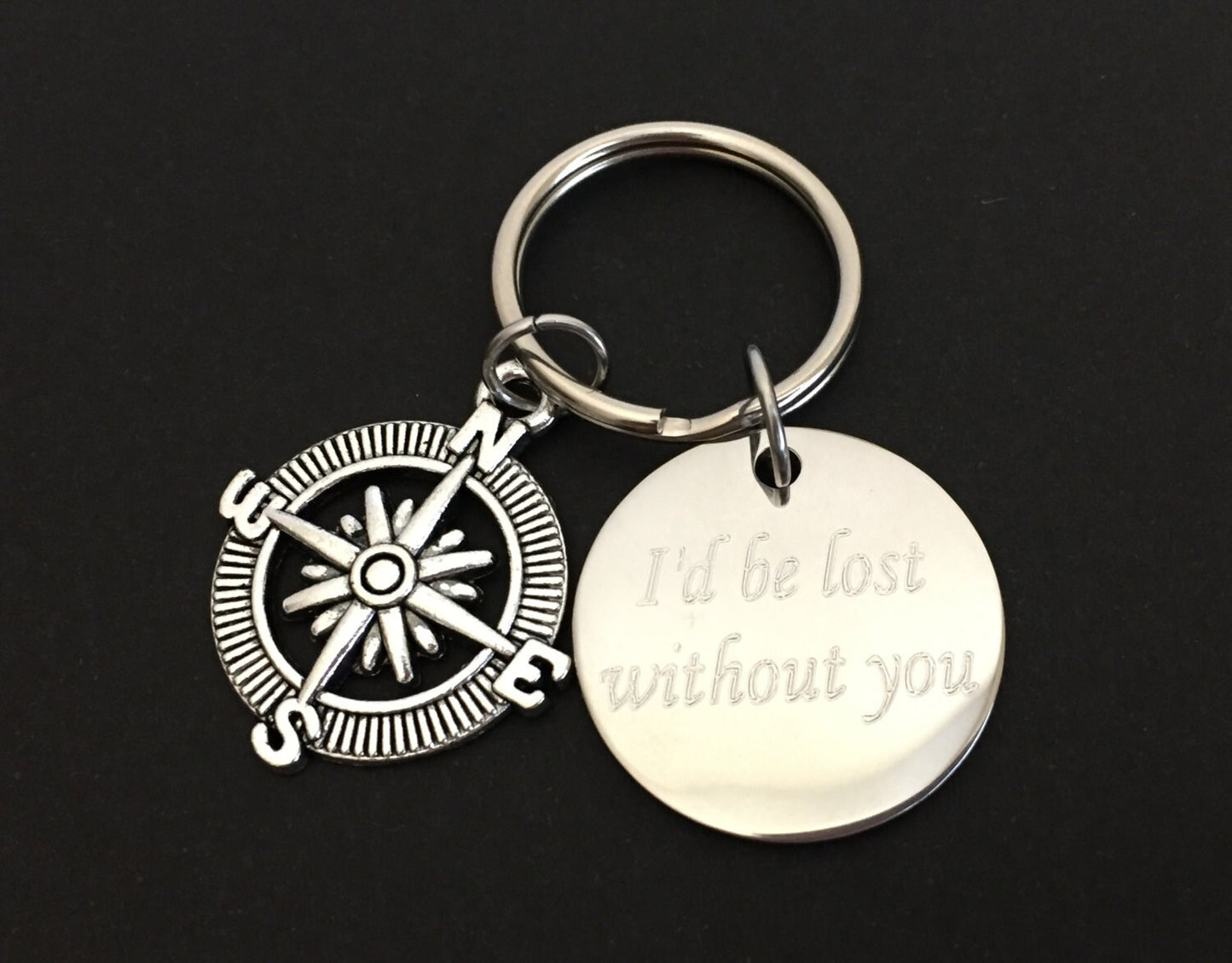 Personalized Compass Keychain • Custom Engraved Compass Key Ring Gift for Him or Her