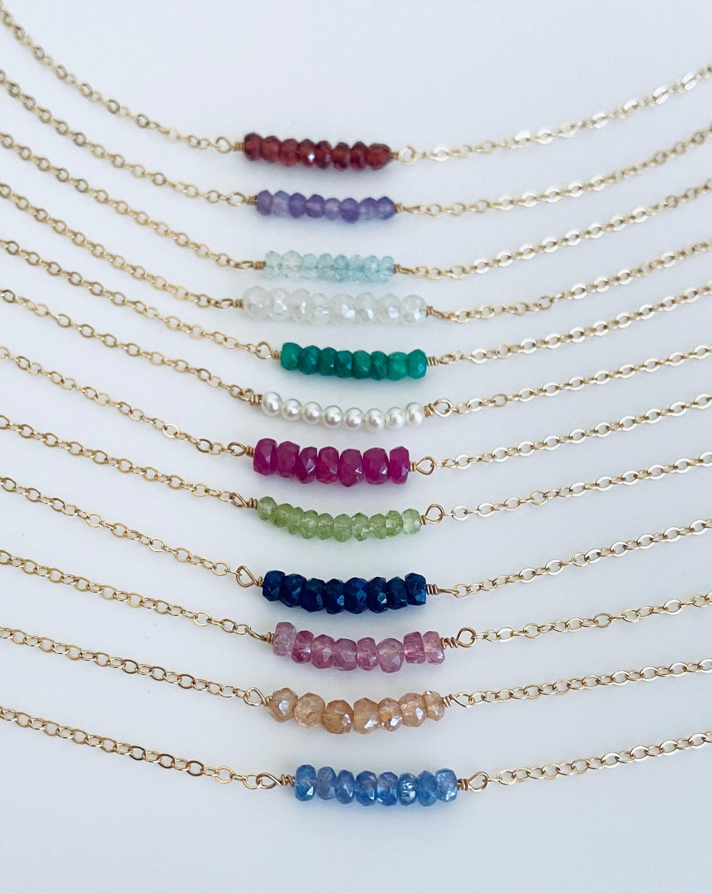Personalized Birthstone Gemstone Beaded Necklace • Sterling Silver or Gold Filled Custom Birthstone Jewelry