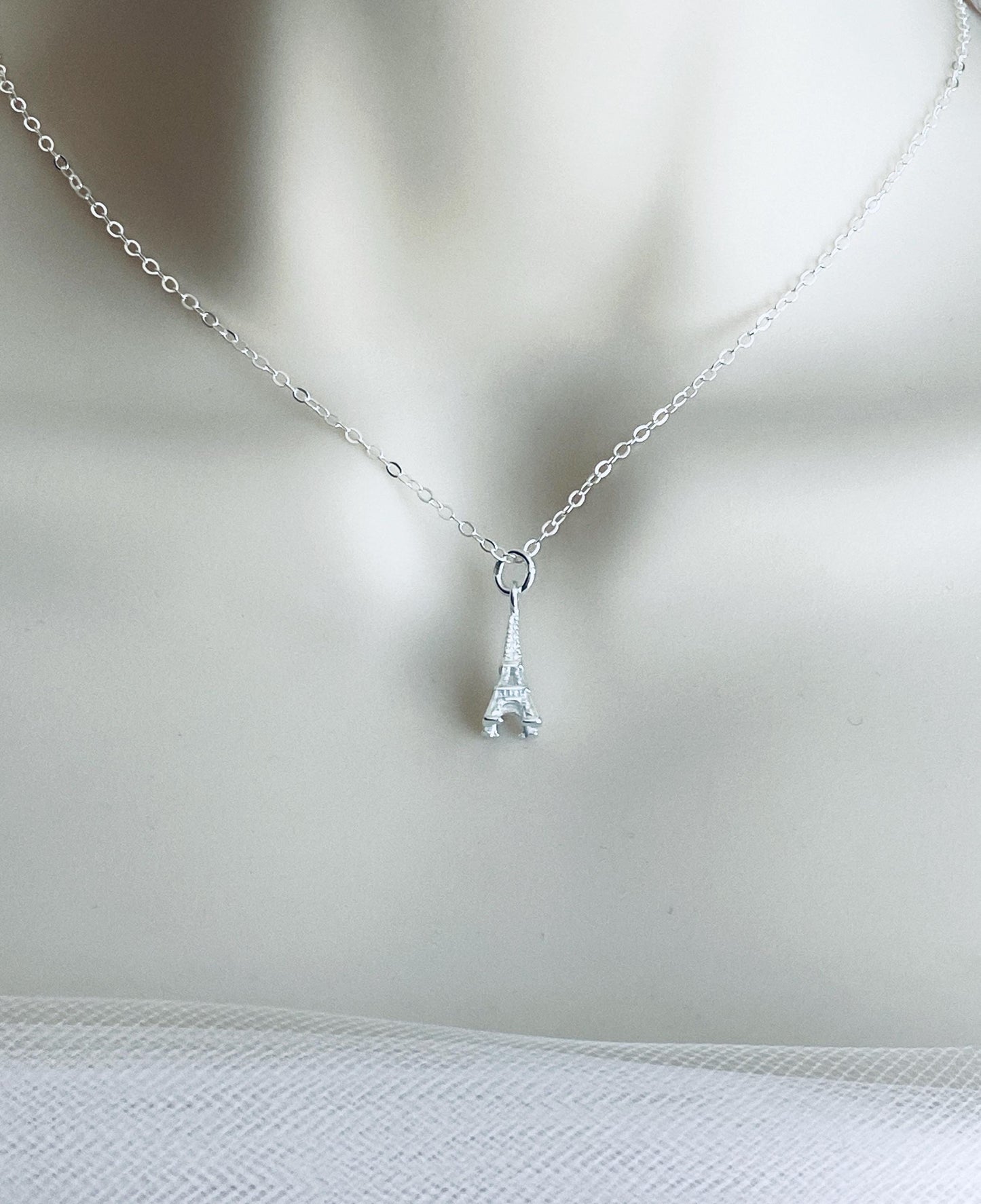 Sterling Silver Eiffel Tower Pendant Necklace • 925 Silver Paris Landmark Charm