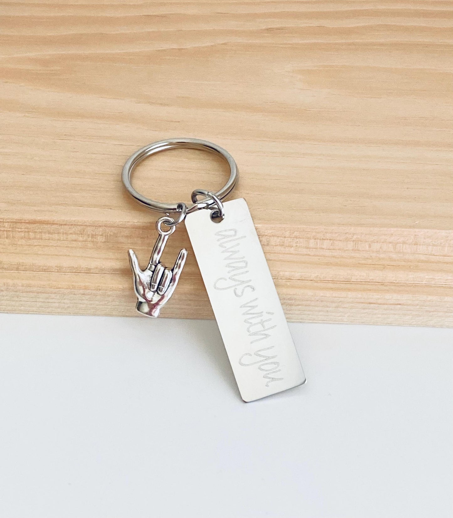 Personalized Stainless Steel Tag Key Chain with “I Love You” Charm • Custom Engraved Romantic Gift