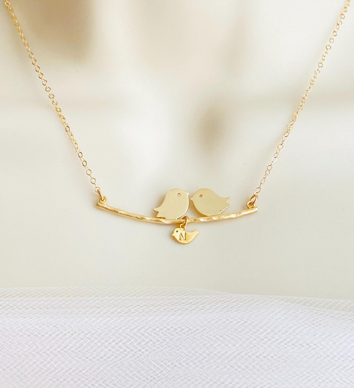 Personalized Love Birds Branch Necklace with Baby Charms • Custom Family Bird Jewelry