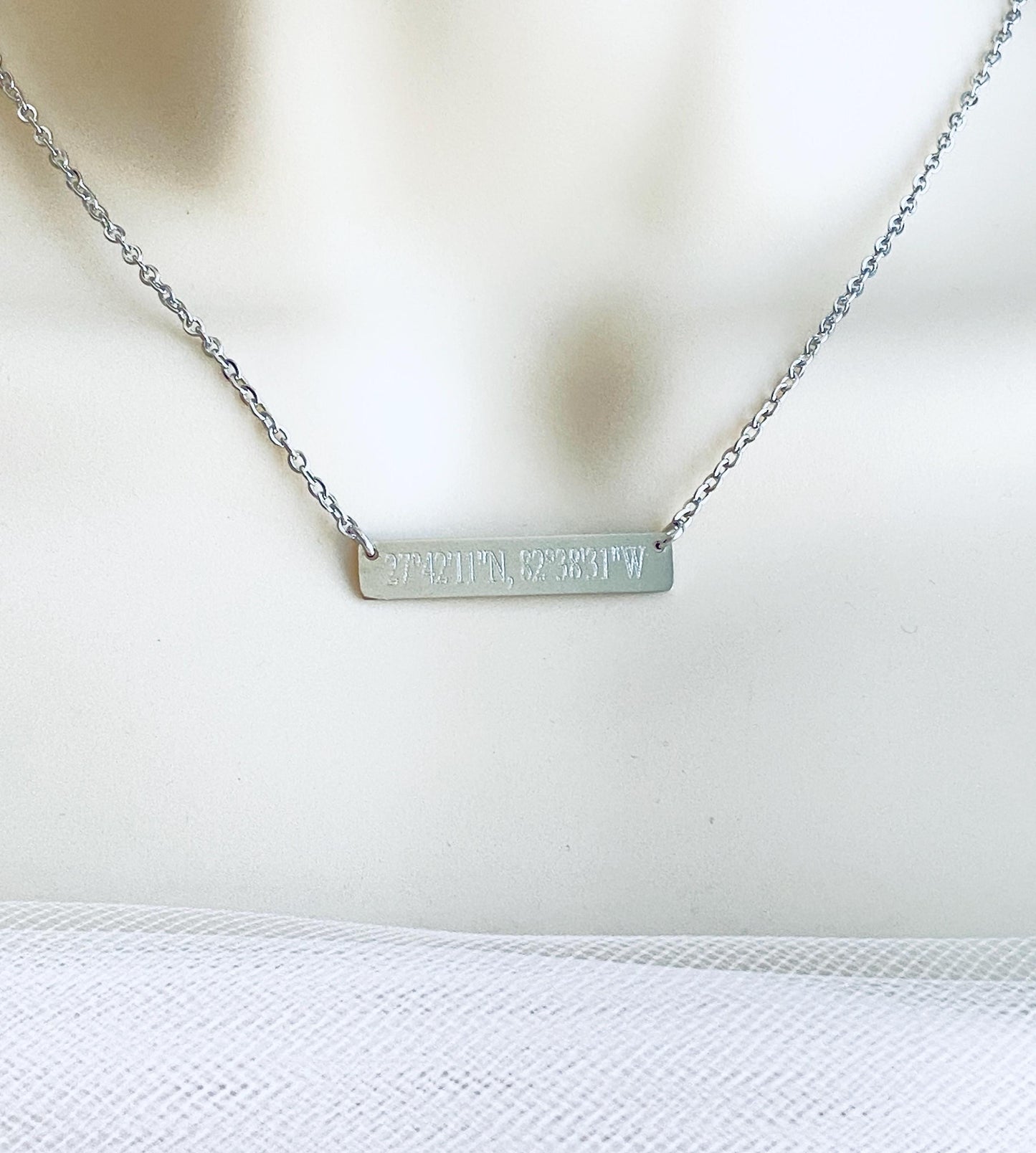 Personalized Stainless Steel Long Bar Necklace • Custom Engraved Name Necklace for Women