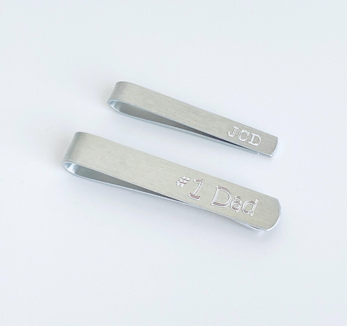 Personalized Hand Formed Aluminum Tie Clip • Custom Engraved Tie Bar in Skinny or Regular Size