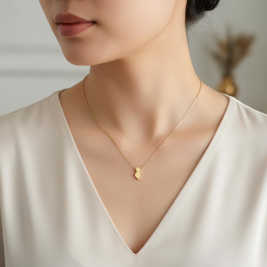 Personalized Gold Cat Necklace • Gold Initial Cat Family Pendant • Minimal Cat Lover Jewelry • Custom Pet Mom Gift • Cat Charm Necklace