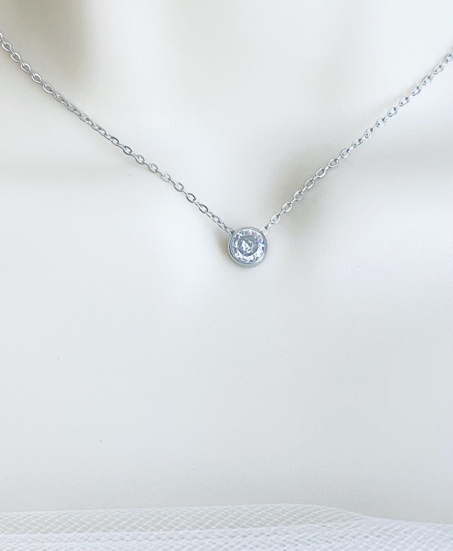 Solitaire Necklace • Stainless Steel, Gold or Rose Gold Minimalist Crystal Necklace