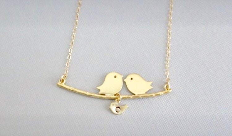 Personalized Love Birds Branch Necklace with Baby Charms • Custom Family Bird Jewelry