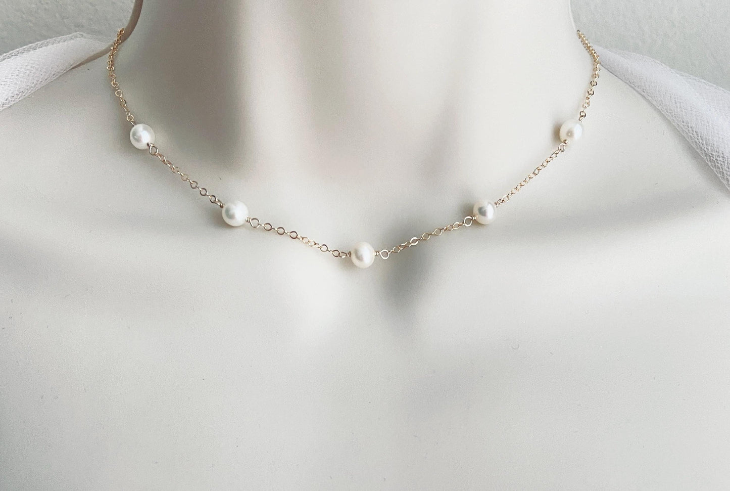 White Freshwater Pearl Necklace in Sterling Silver, Gold Filled or Rose Gold