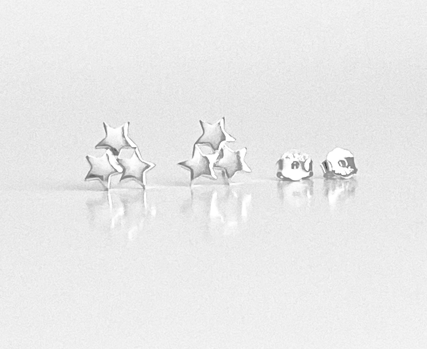 Sterling Silver Three Star Stud Earrings • 925 Triple Star Dainty Studs