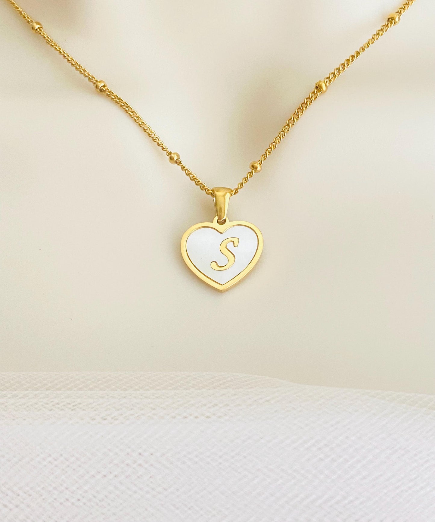 Personalized Gold Shell Heart Initial Necklace • Gold Over Stainless Steel Personalized Pendant