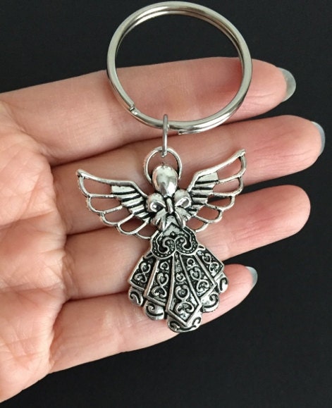 Base Metal Large Angel Charm Key Chain • Inspirational Guardian Angel Keychain