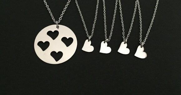 Stainless Steel Mother & 4 Daughters Necklace Set • Matching Family Necklace Set