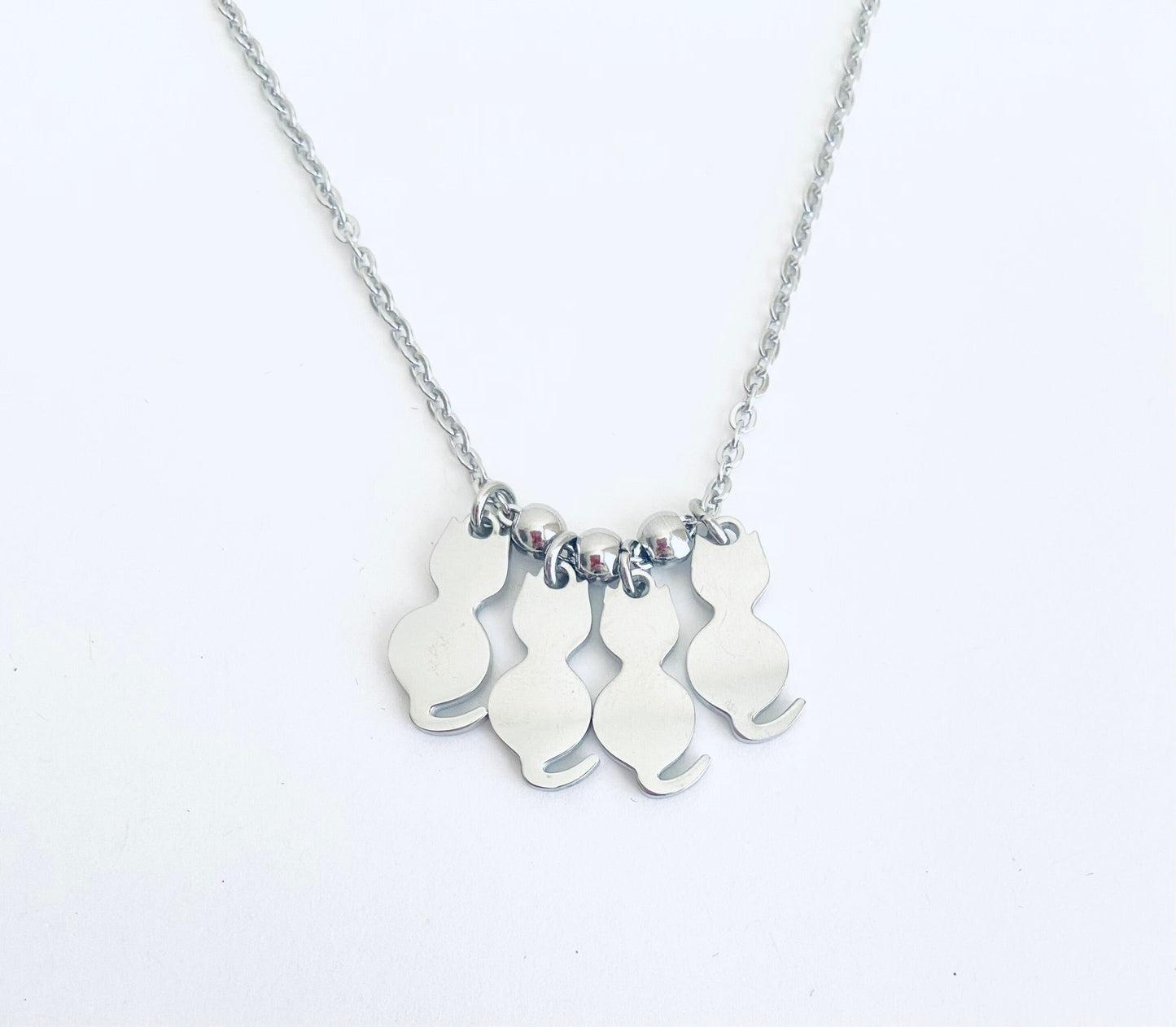 Personalized Stainless Steel Cat Charm Necklace • Custom Cat Lover Necklace