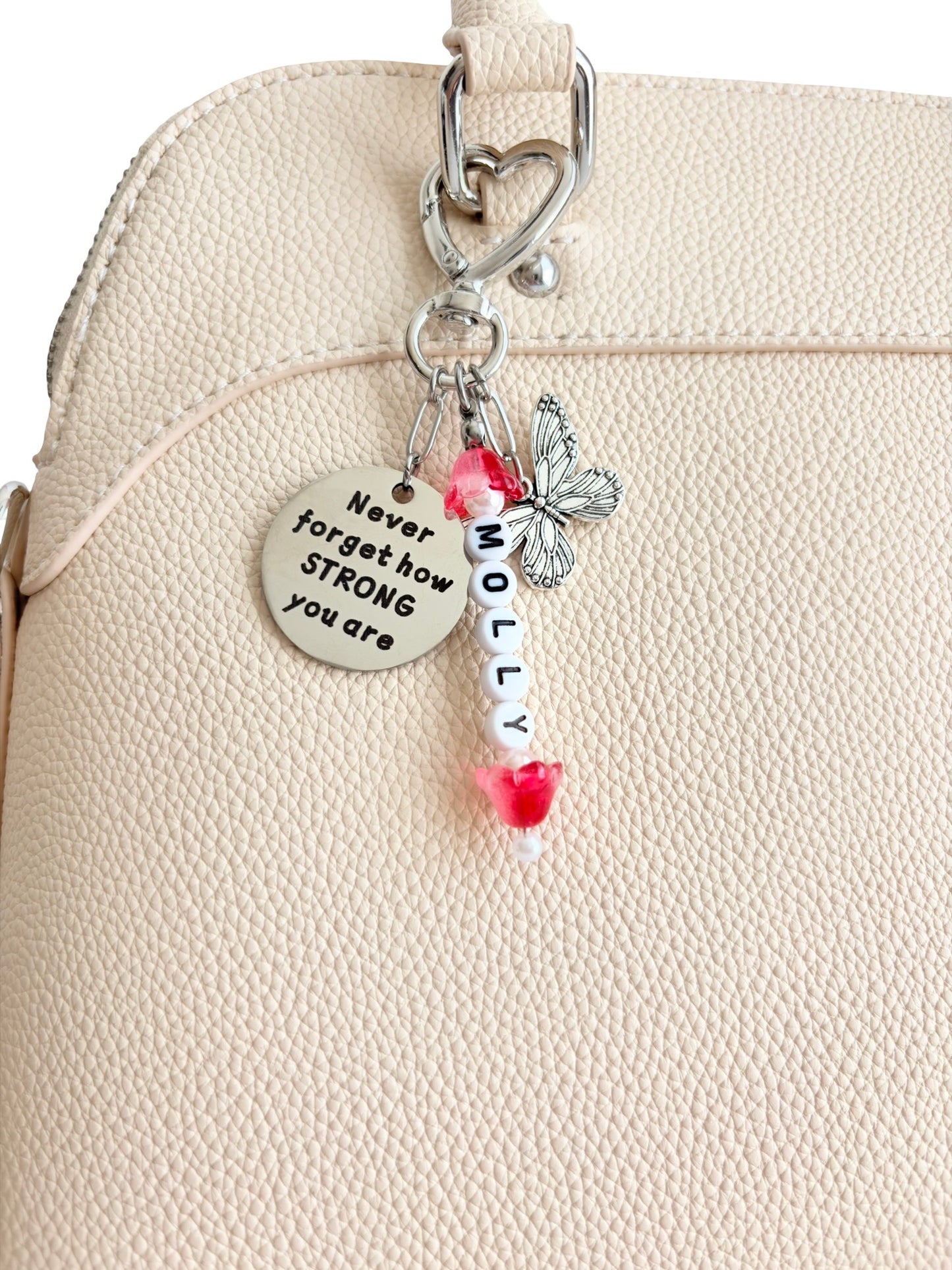 Personalized “Never forget how strong you are” & Butterfly Bag Charm