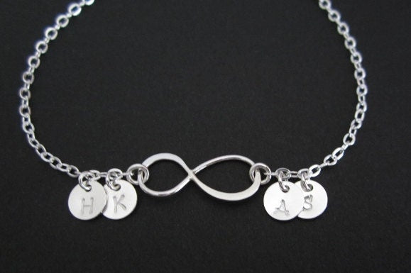 Personalized Infinity Bracelet with Multiple Initial Charms • Custom Family Bracelet in Sterling Silver or Gold Filled