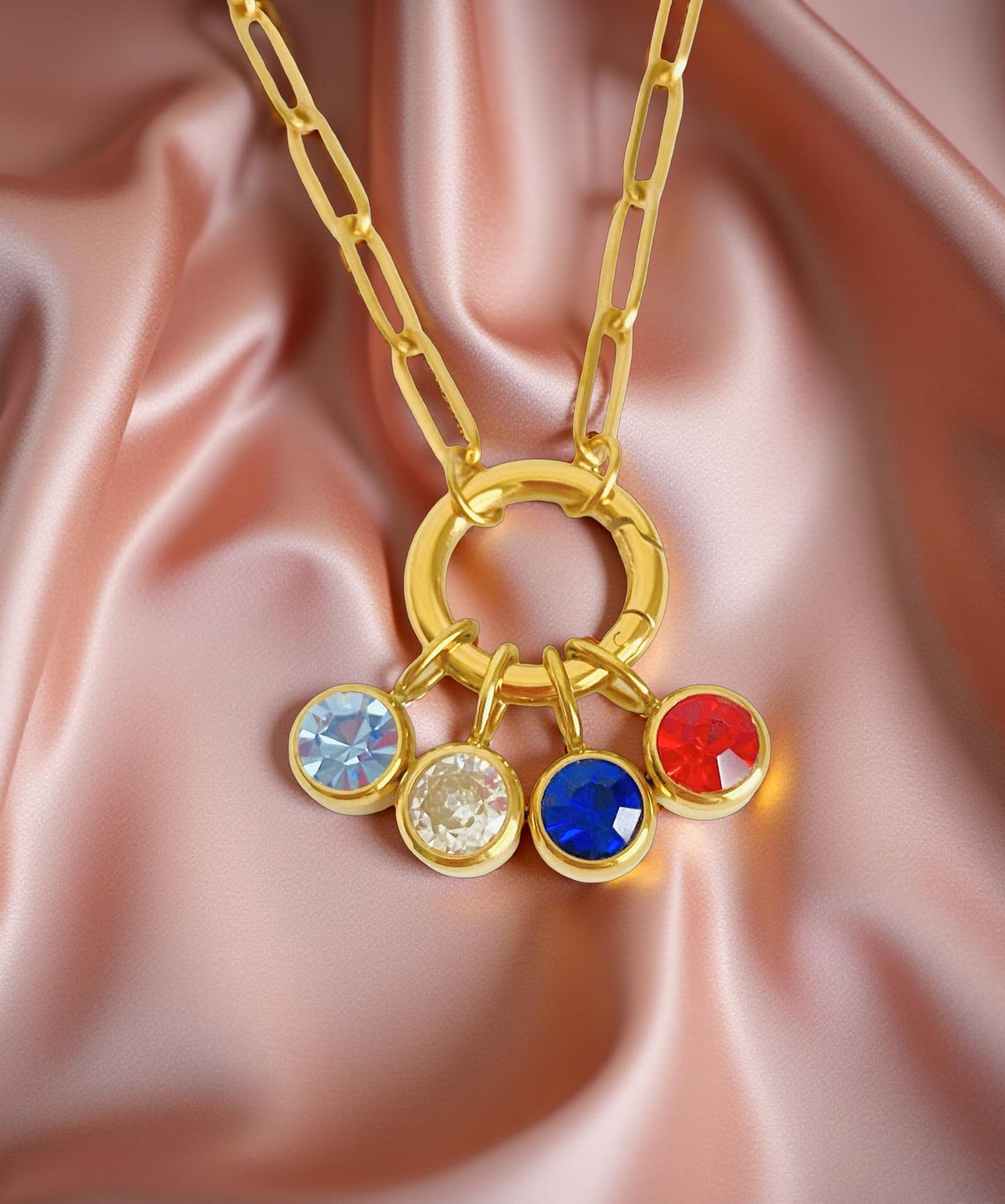 Personalized Birthstone Necklace • One or Multiple Birthstones in Stainless Steel or Gold